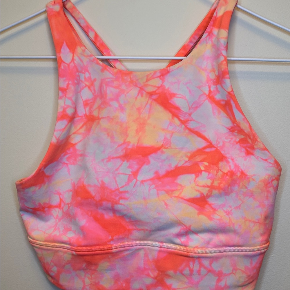 Energy Bra High Neck Long Line Dual Shibori White Grapefruit Florid Orange - Picture 2 of 3
